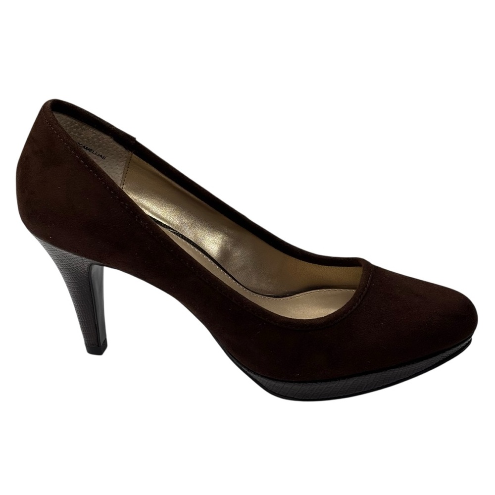 New Bandalino Brown Suede Pumps Reptile Pattern 4” Platform Heels Womens Size 10